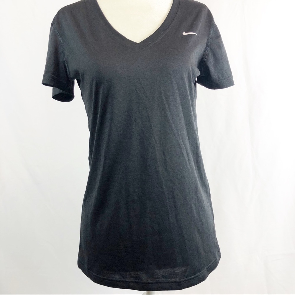 Nike Dri Fit V Neck Black Basic Workout Athletic T